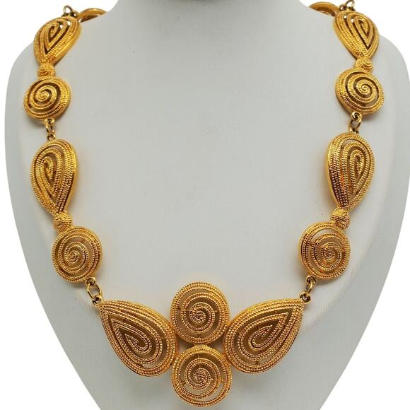 Retro Gold Tone Swirl Spiral Necklace Statement Collar Chunky Modernist Abstract - Picture 2 of 8